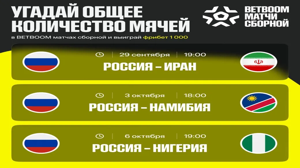 Конкурс: мячи сборной в 3 матчах — фрибеты BetBoom