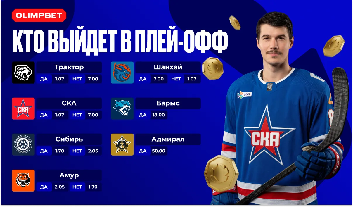 Спецлинии на КХЛ и ВХЛ от хоккейного букмекера OLIMPBET