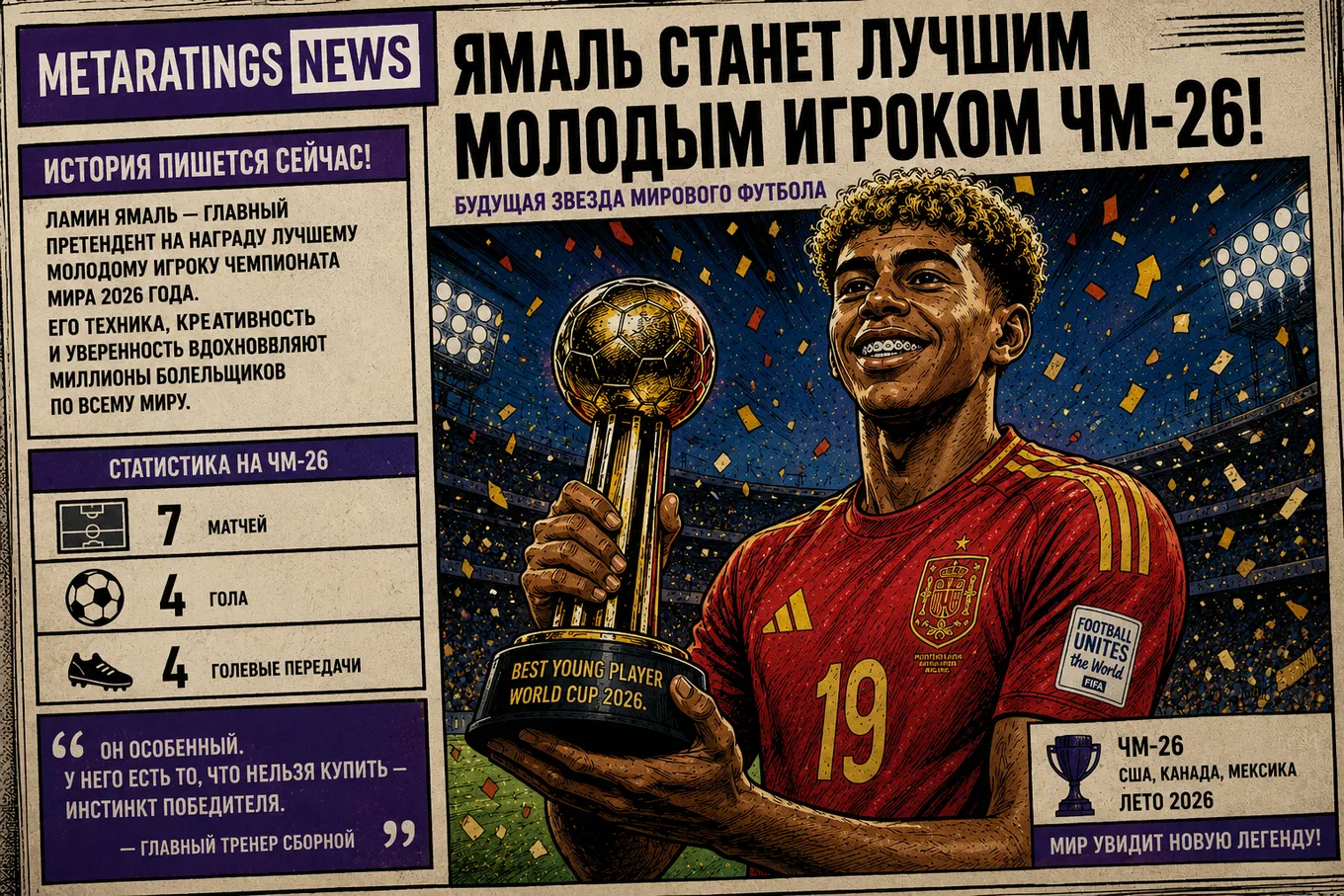 Ямаль – главный фаворит на звание лучшего молодого игрока ЧМ-2026