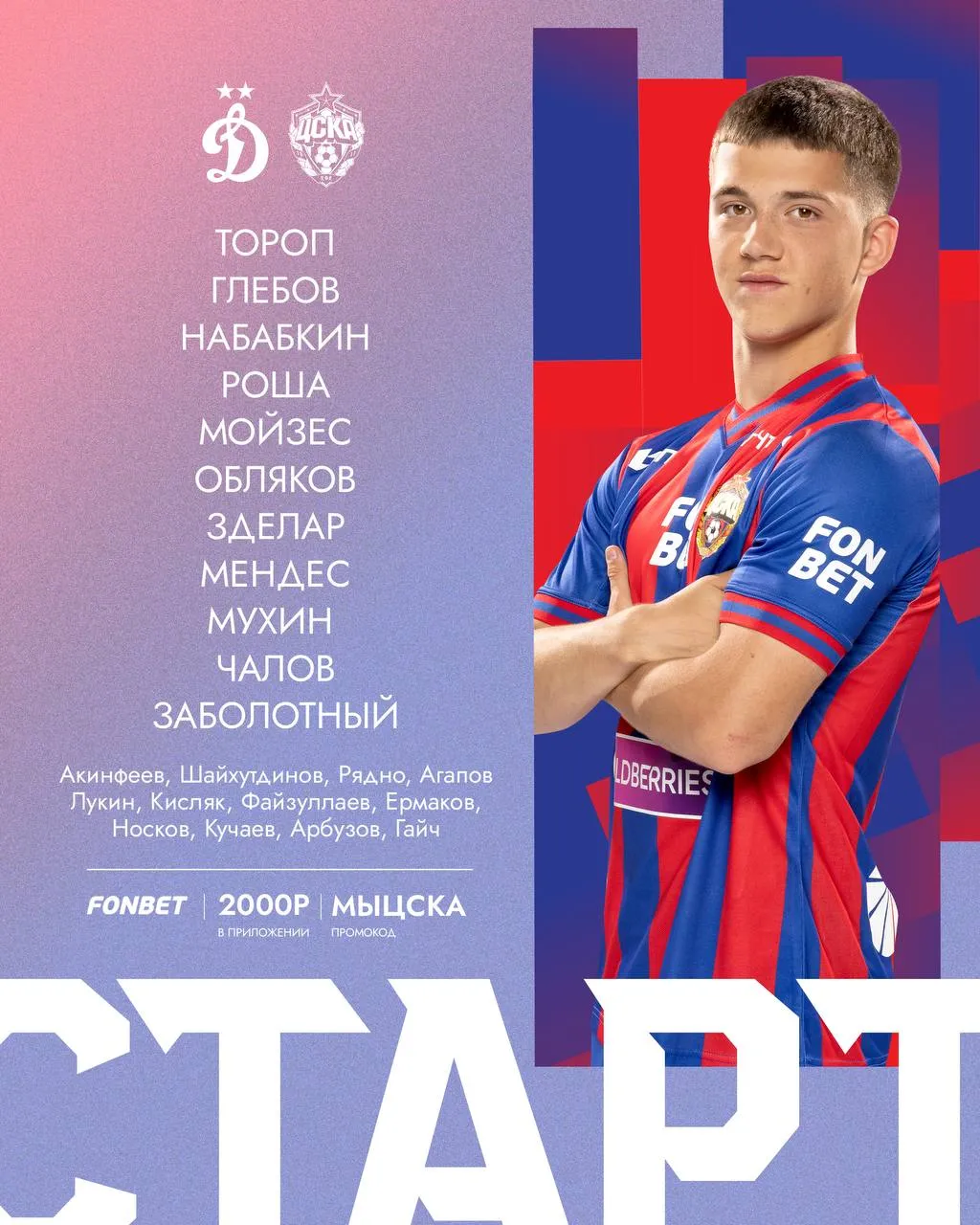Состав ЦСКА на матч с «Динамо»