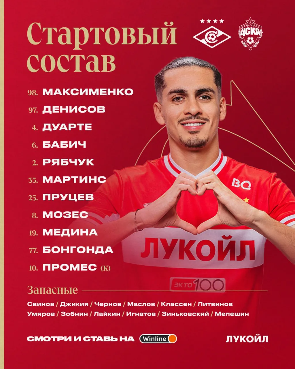 Состав «Спартака» на дерби с ЦСКА