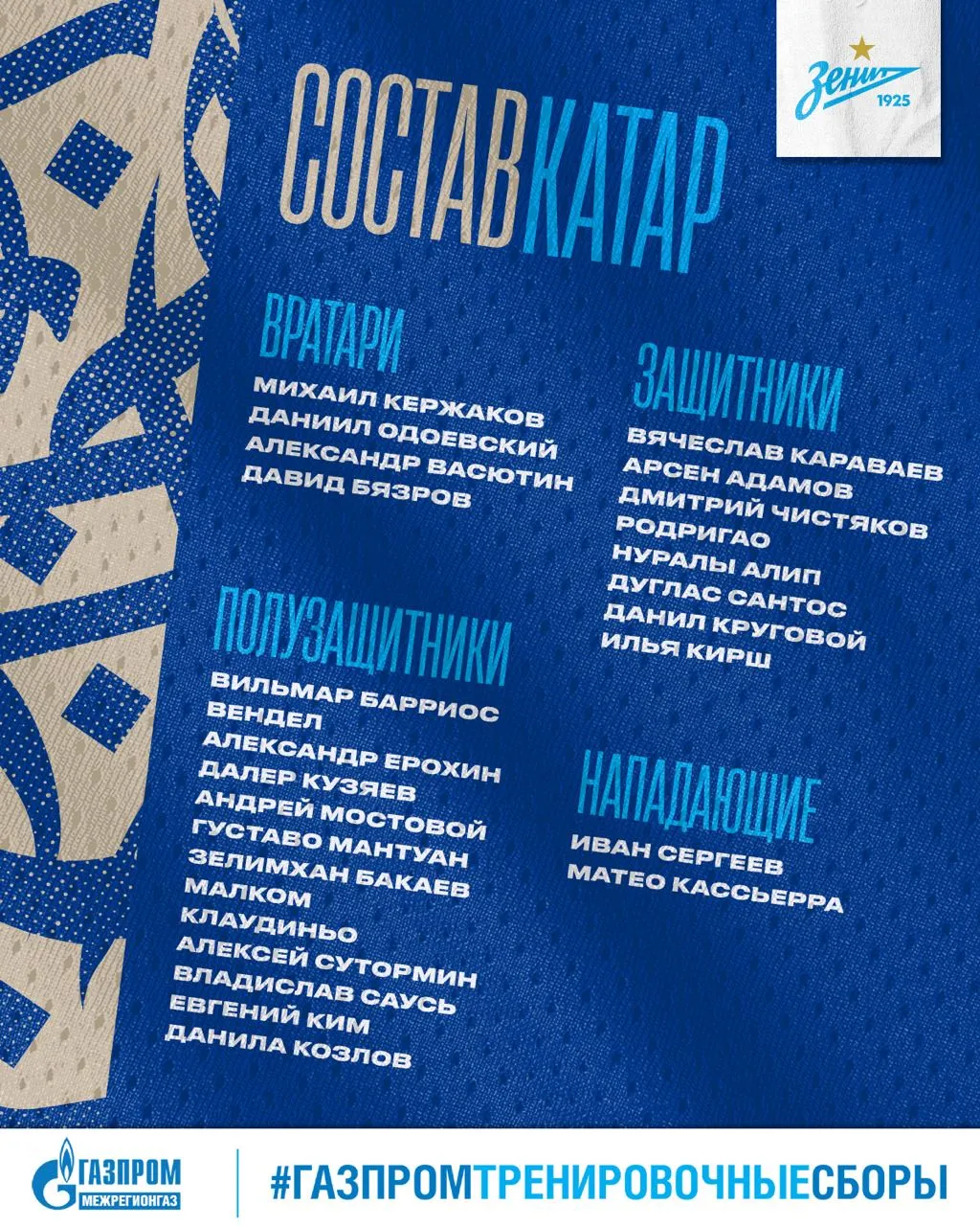 Состав «Зенита» на сборы