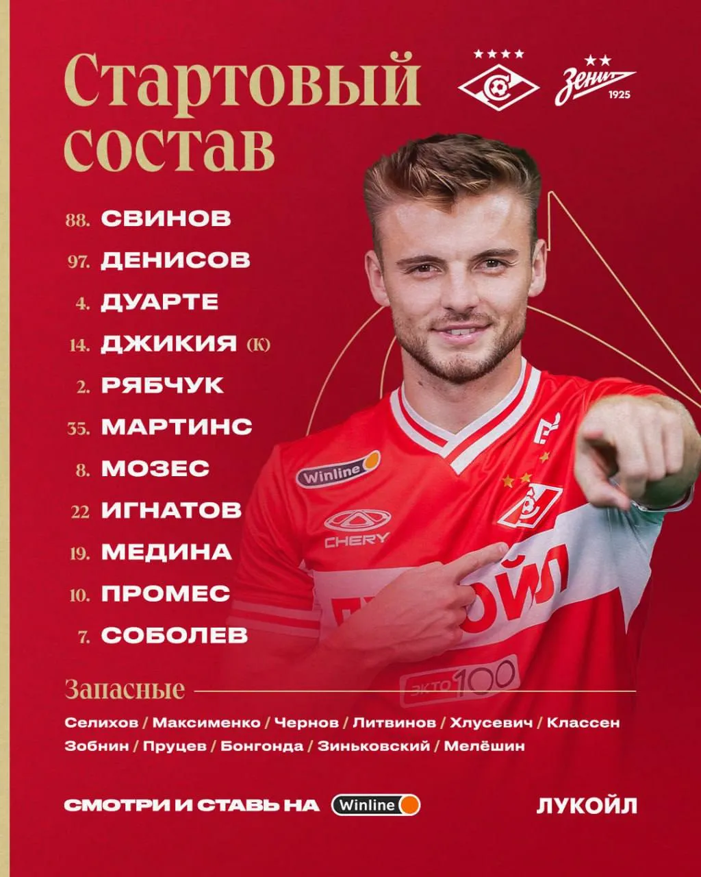 Состав «Спартака» на матч с «Зенитом»