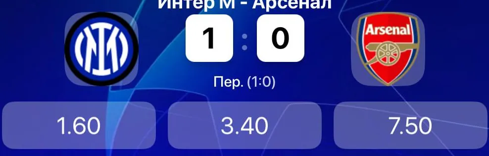 Коэффициенты матча «Интер» – «Арсенал»