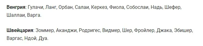 Составы сборных Венгрии и Швейцарии на матч Евро-2024