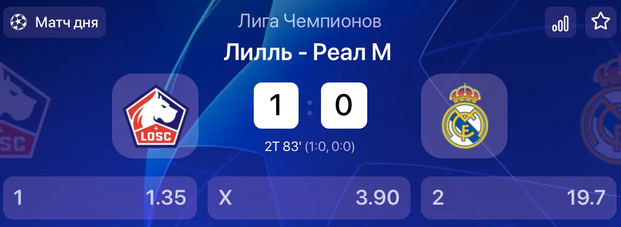 Коэффициенты в матче «Лилль» – «Реал»