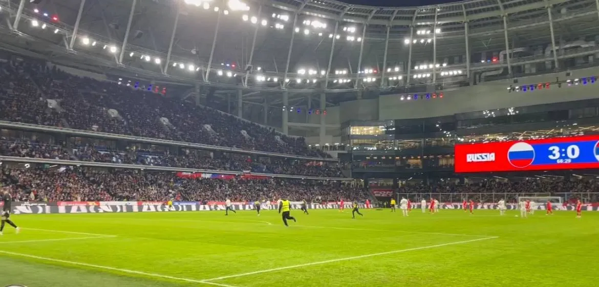 Болельщик выбежал на поле