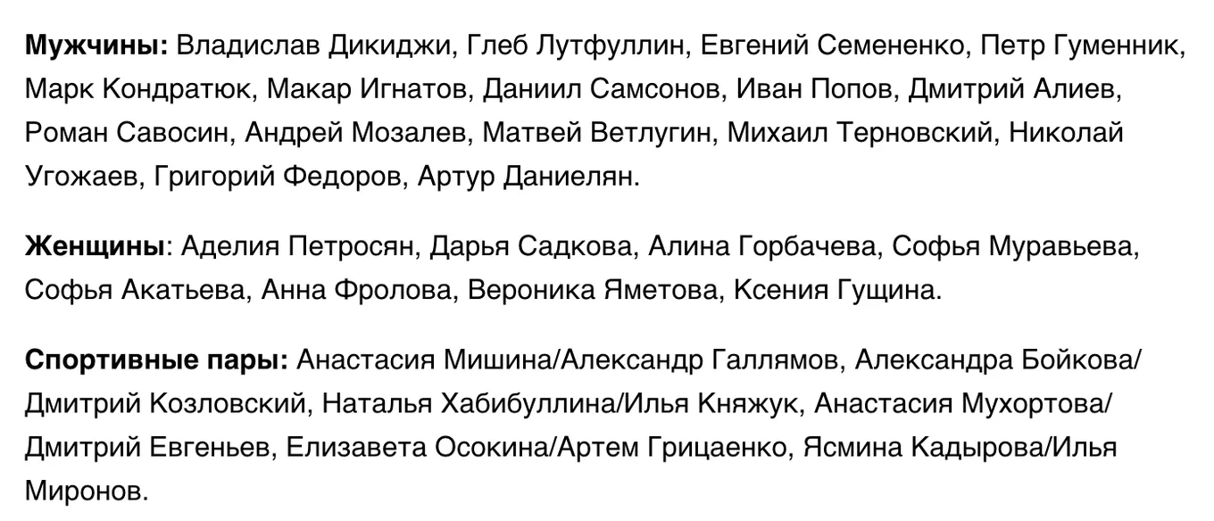 Список участников чемпионата России по прыжкам