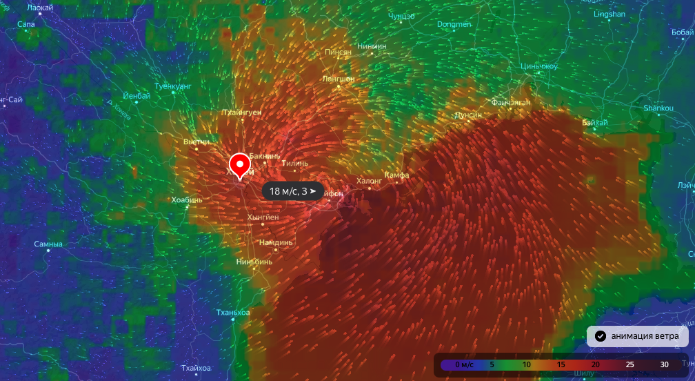 Карта ветров в Ханое. Данные: Яндекс.Погода