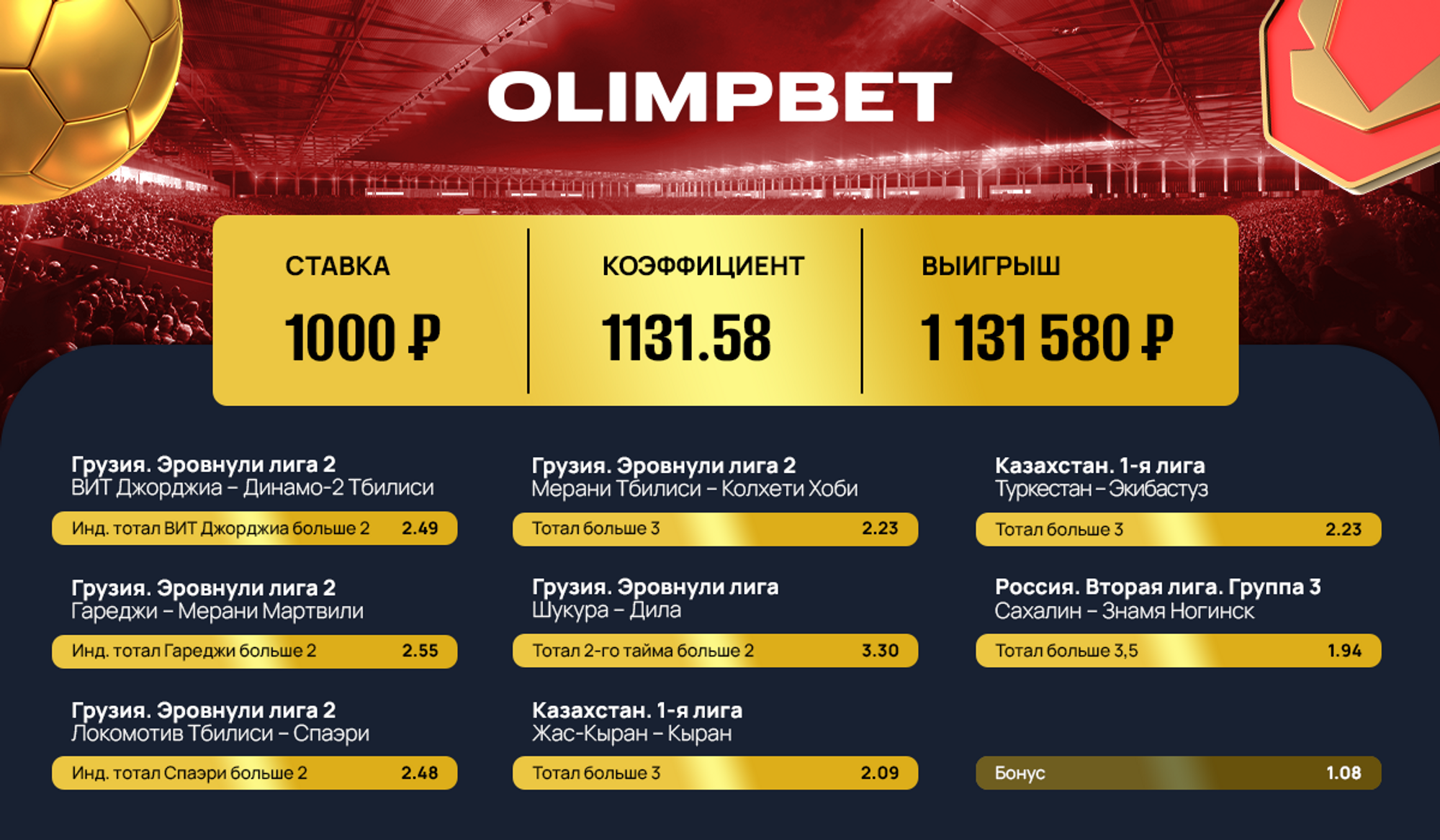 В каком игровом виде спорта выигрыш. Olimpbet. Футбольный матч.