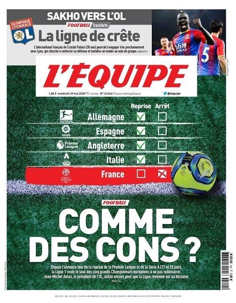 L’Equipe – о Лиге 1 на фоне возобновляющихся чемпионатов: мы идиоты?