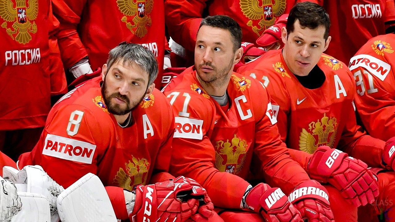 Рекордсмены НХЛ: Овечкин (слева), Ковальчук (посередине) и Малкин (справа) в составе сборной России